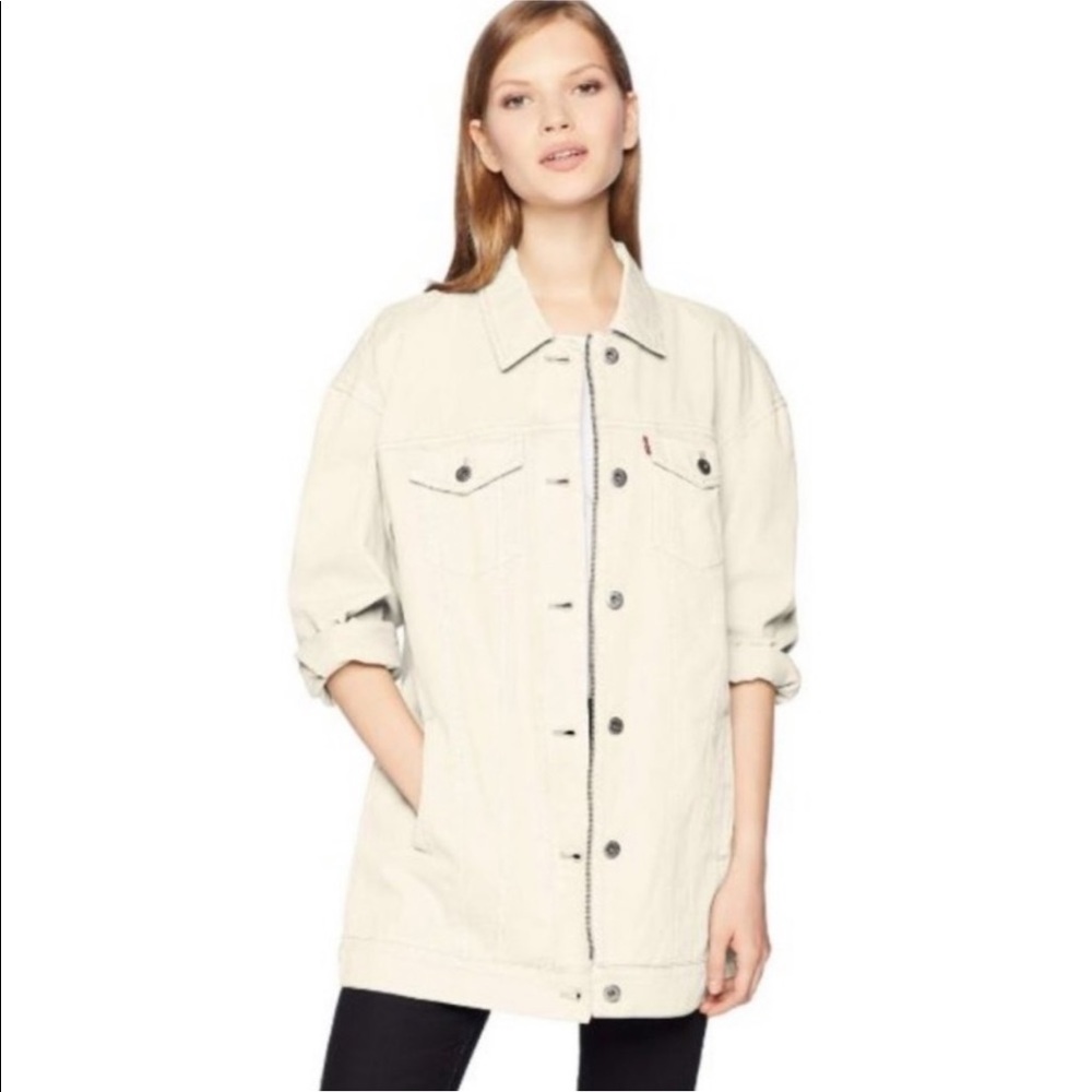 New Levi’s Oversized Long Off-White Shacket Trucker Shirt Jacket Large